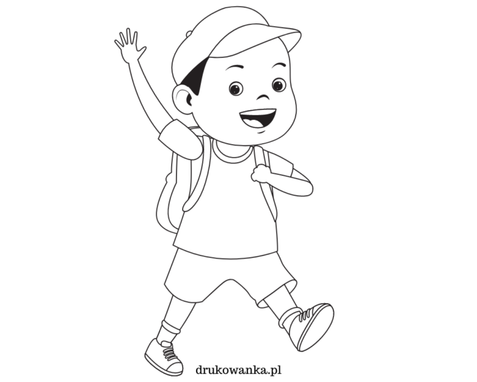 boy with backpack on his way to school coloring book to print