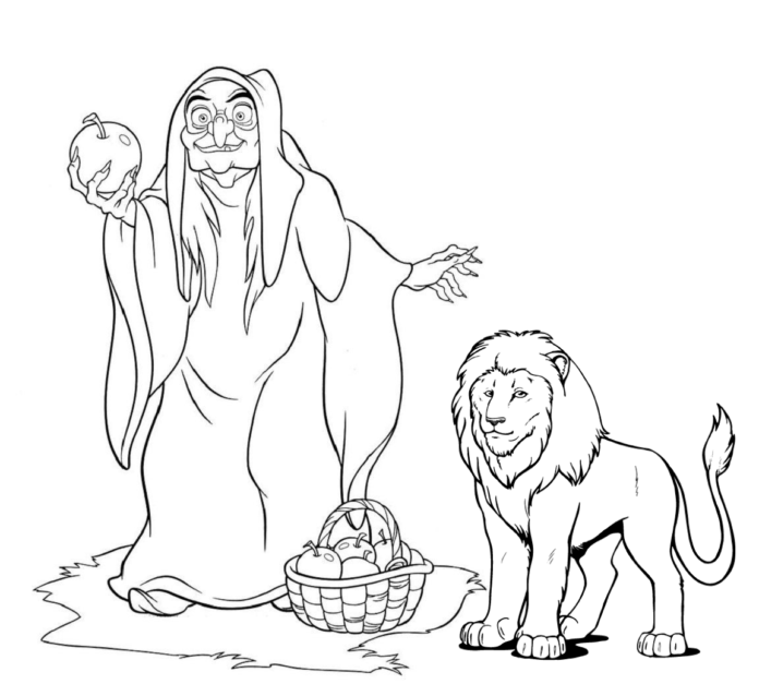 Die Hexe und der Löwe Malbuch zum Ausdrucken