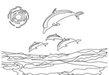 delfiny skaczą na falach kolorowanka do drukowania