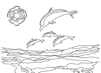 Delfíni skáčou na vlnách omalovánky k vytisknutí