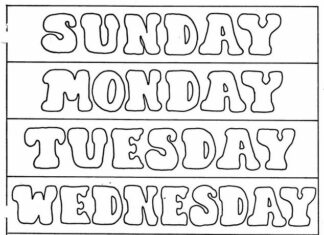 days of the week english coloring book to print