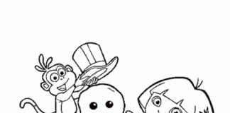 dora and butek make a snowman coloring page printable