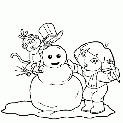 dora and butek make a snowman coloring page printable