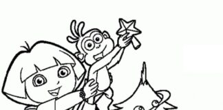 dora and butek dress up a Christmas tree coloring page printable