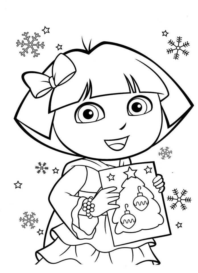 Dora a vianočné karty omaľovánky k vytlačeniu