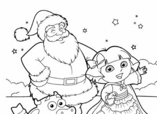 Livre à colorier Dora et le Père Noël à imprimer