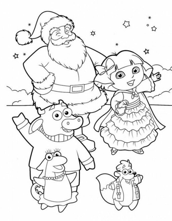 Libro para colorear de Dora y Papá Noel para imprimir