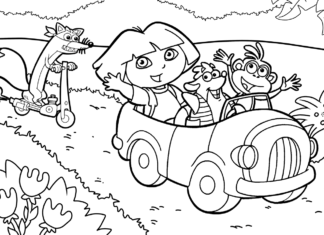 Dora fährt ein Auto Malbuch zum Ausdrucken