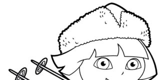 dora on skis coloring book to print