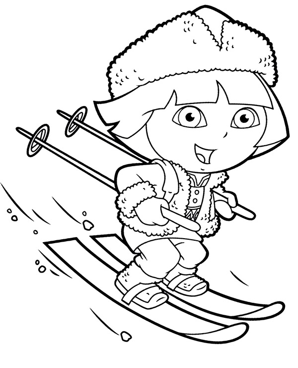 dora on skis coloring book to print