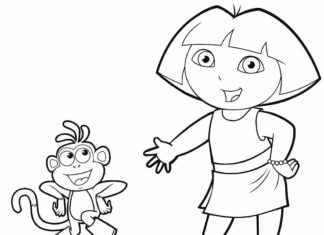 dora with monkey coloring book to print