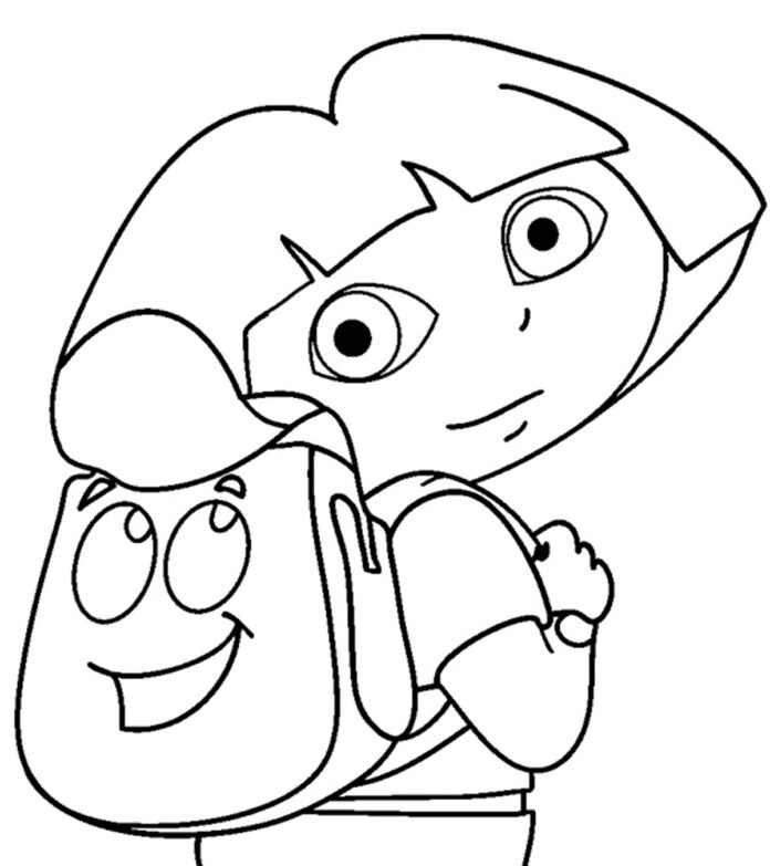 Dora s batohom do školy omaľovánky na vytlačenie