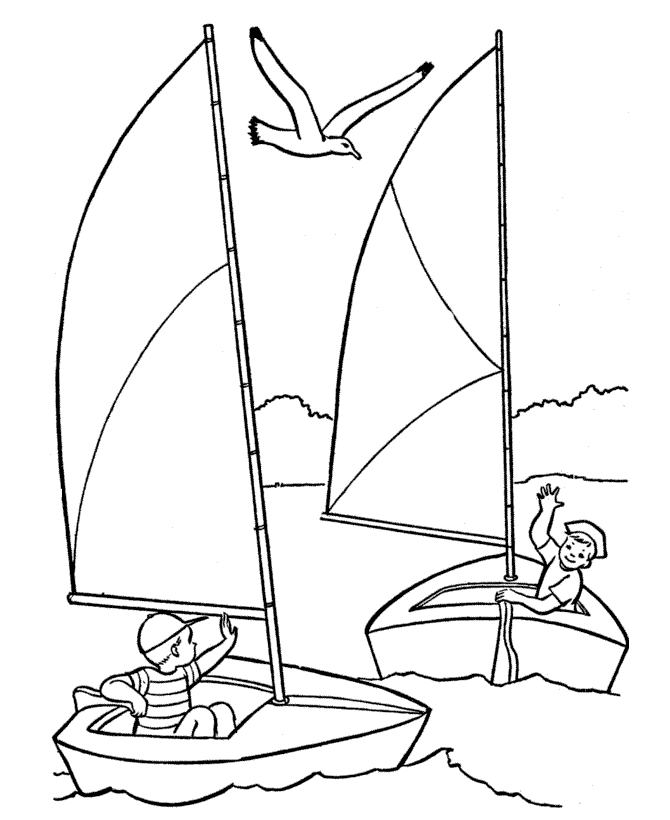 två segelbåtar på horisonten - en målarbok som kan skrivas ut