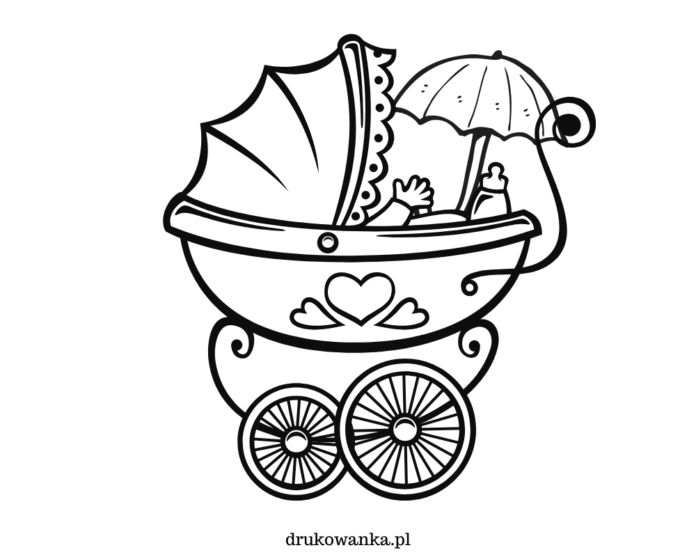 Dieťa v kočíku s dáždnikom omaľovánky k vytlačeniu