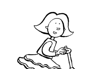 dievča na kolobežke omaľovánky k vytlačeniu