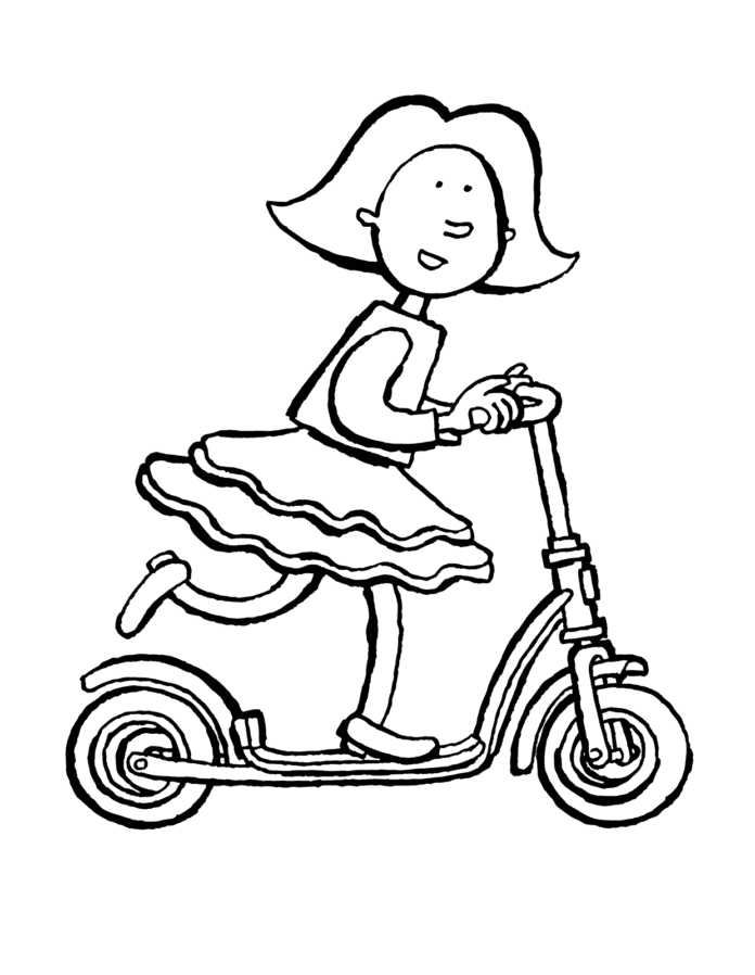 girl on scooter colouring book to print