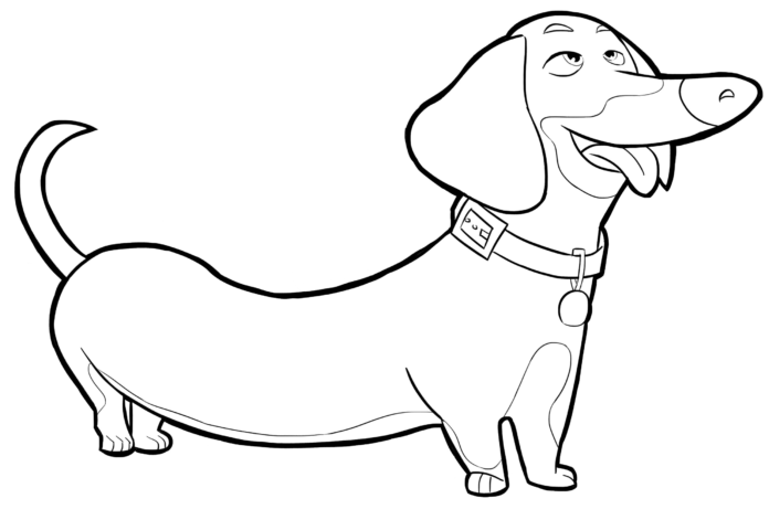 ロングダックスフンド犬の塗り絵印刷物