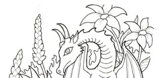 jungle with dragon coloring book to print