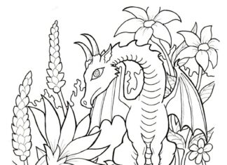 jungle with dragon coloring book to print