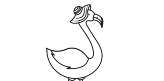 flamingo in a hat for kids coloring book to print