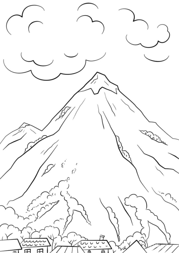 mountains in winter coloring book to print