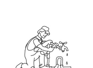 plumber repairs a pipe coloring book to print
