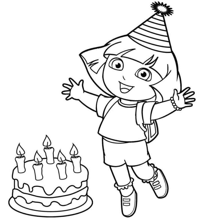 Dora's fødselsdagsfest malebog til udskrivning