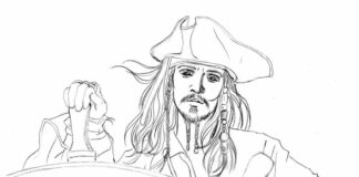 Jack Sparrow u kormidla omalovánky k vytisknutí
