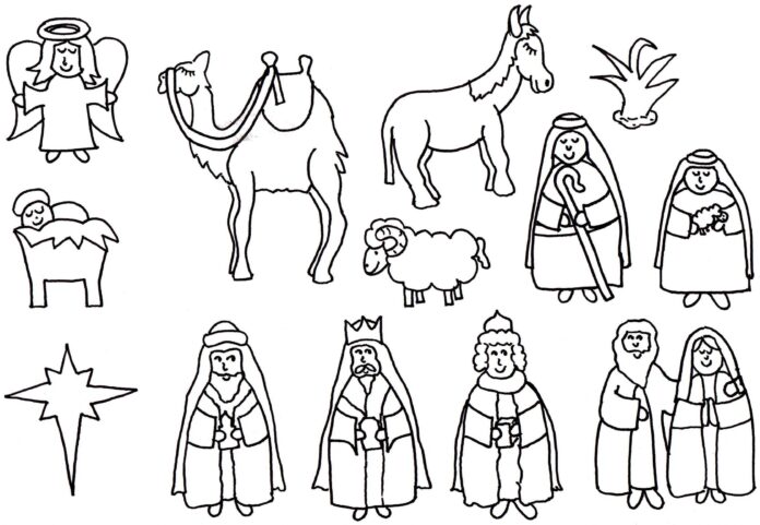 dyr og figurer fra julemanden til farvelægning, der kan udskrives
