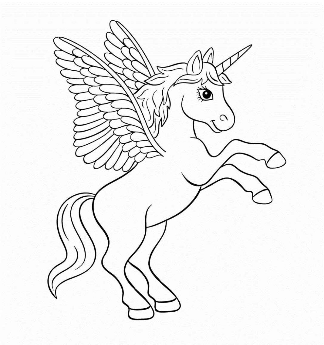 Unicorn with wings coloring book to print and online