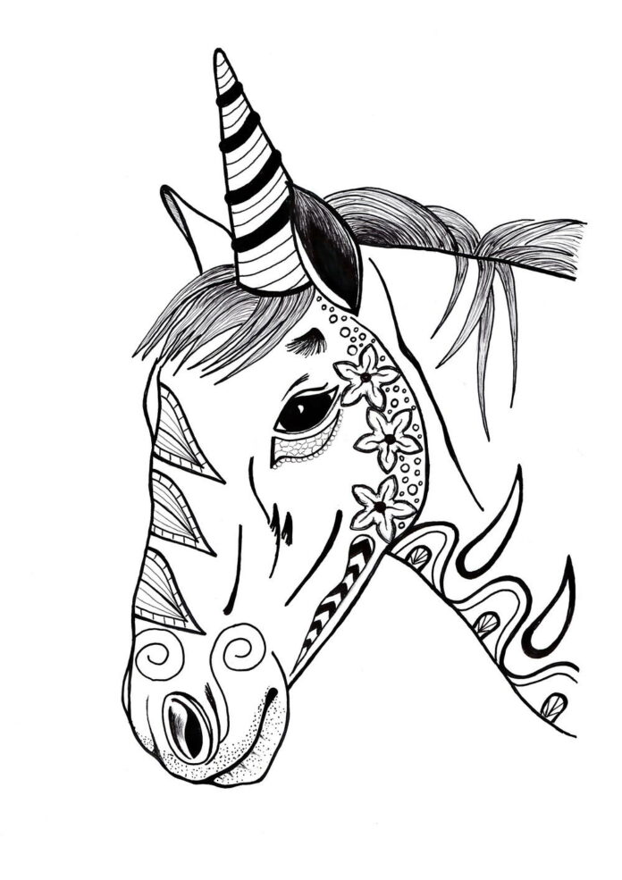 unicorn head coloring book to print