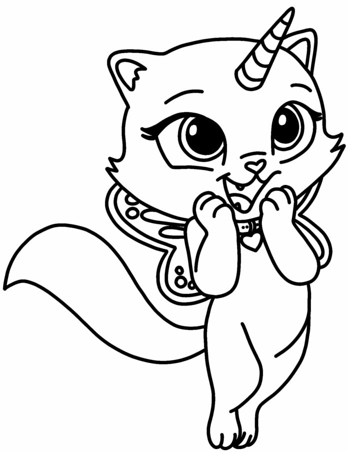 jednorožec kočka omalovánky k vytisknutí