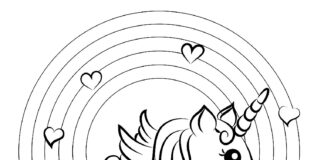 unicorn on a cloud and rainbow coloring book to print