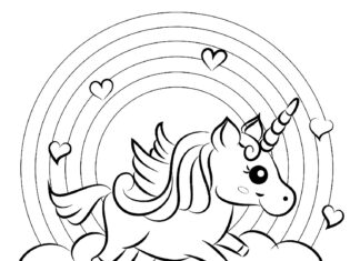 unicorn on a cloud and rainbow coloring book to print