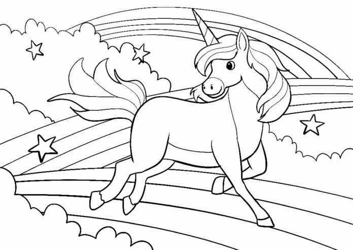 unicorno su un libro da colorare arcobaleno da stampare