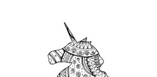 egyszarvú zentangle felnőtteknek nyomtatható színező könyv