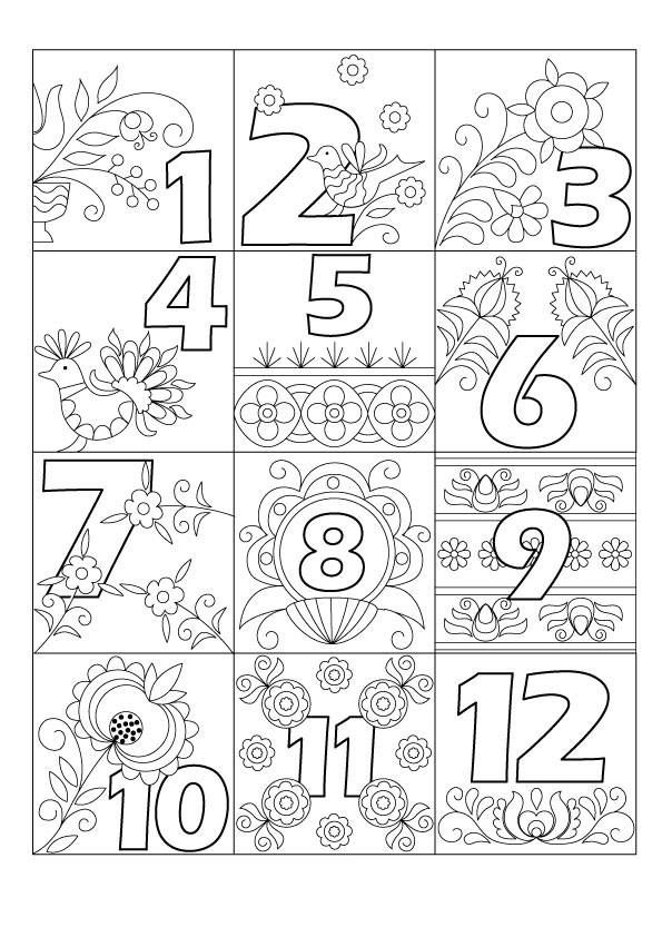 calendário de advento com números para colorir a página imprimível