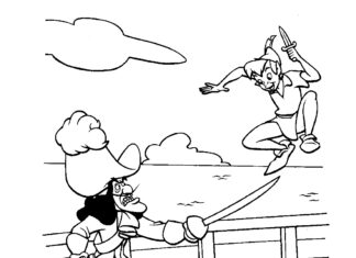 captain hook fights coloring book to print