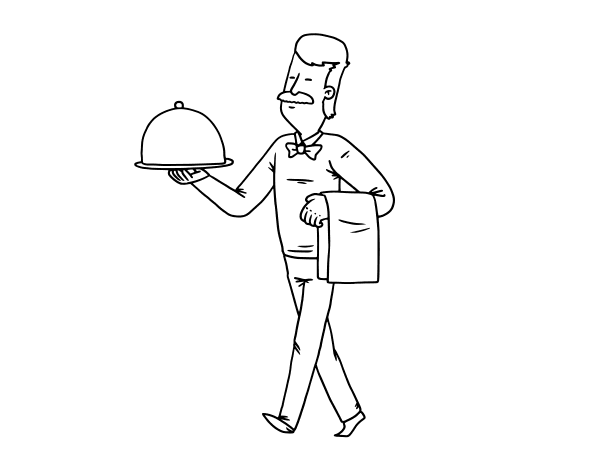 waiter carries a dish coloring book to print