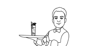 waiter serves a drink coloring book to print