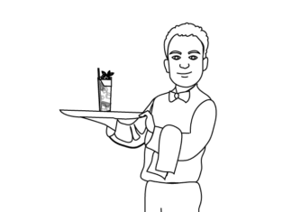 kelner podaje drinka kolorowanka do drukowania