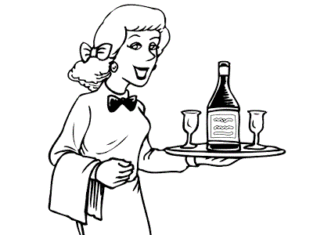 Kellnerin serviert Wein-Malbuch zum Ausdrucken