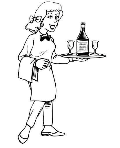 waitress serves wine coloring book to print