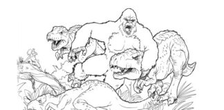 livre de coloriage King Kong et les dinosaures à imprimer