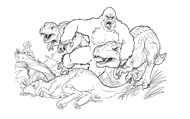 King Kong och dinosaurierna - en målarbok att skriva ut