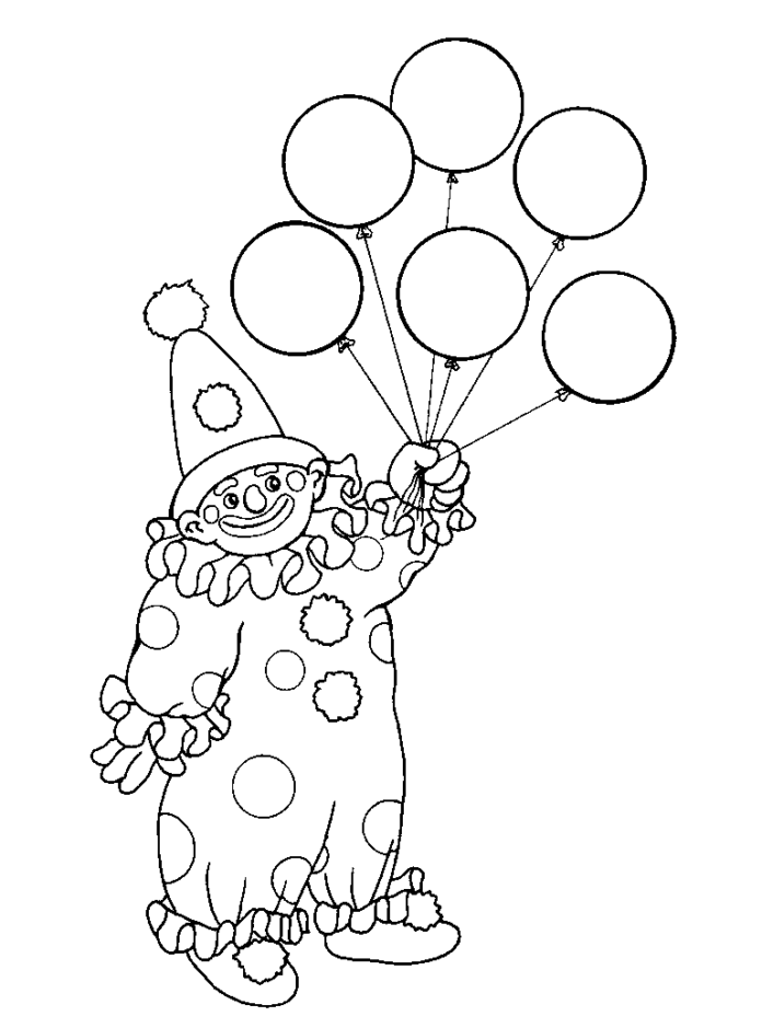 clown with balloons coloring book to print