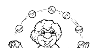 clown juggles coloring book to print