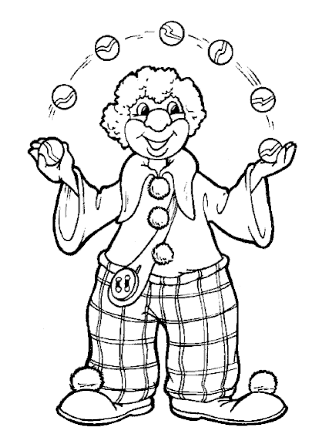 klaun žongluje omalovánky k vytisknutí