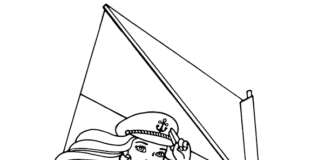 woman sailing in a sailboat coloring book to print