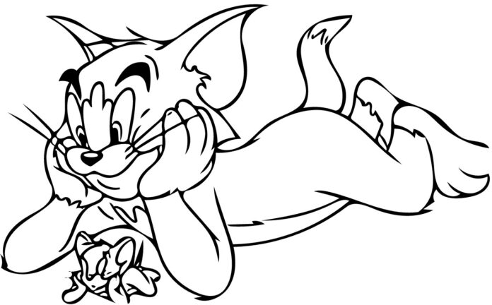 kocúr Tom a myšiak Jerry na vyfarbenie k vytlačeniu